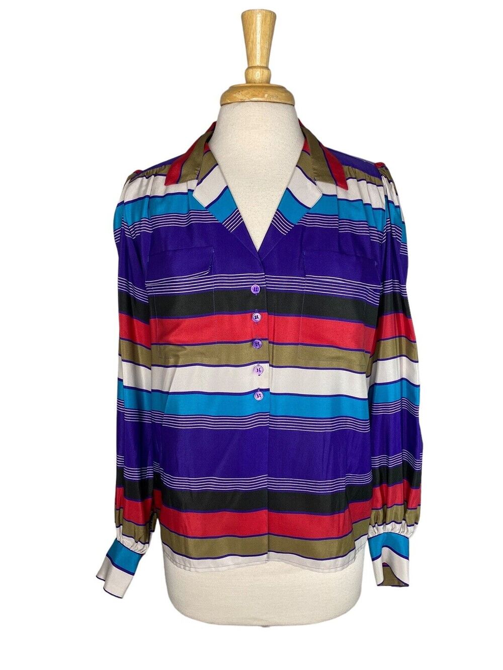 Vintage LIZ CLAIBORNE Multicolor Stripe Long Sleeve Blouse Size 6 Womens 1980s